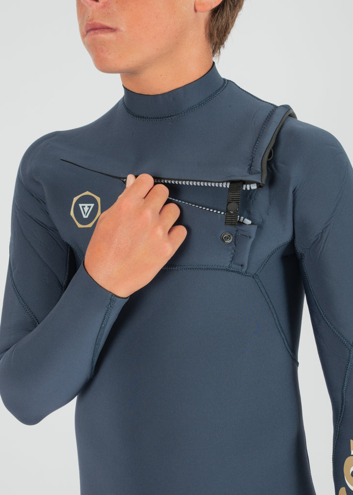 Vissla 7 Seas Boys 4-3 Full Chest Zip Wetsuit in Dark Slate, view 3