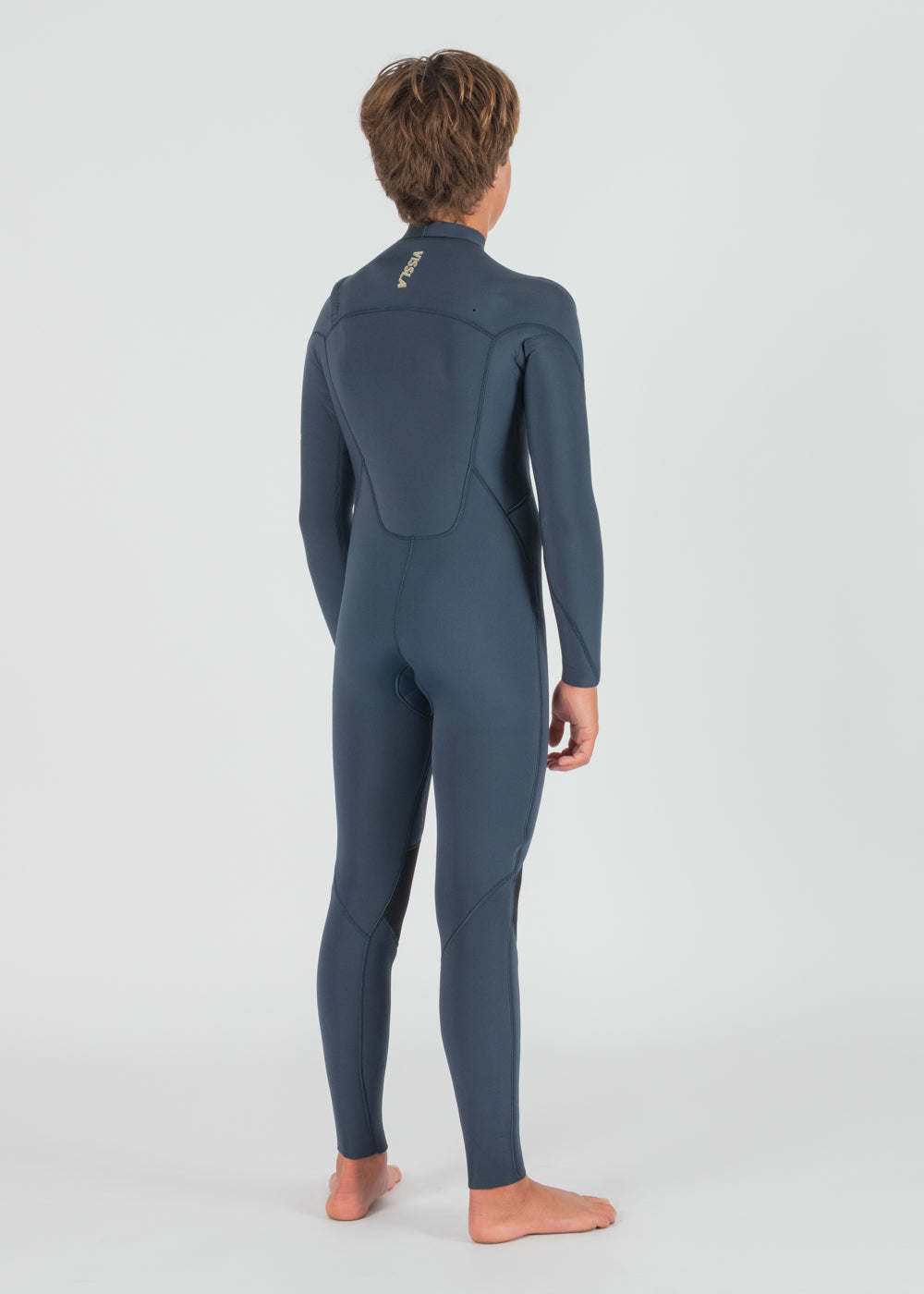 Vissla 7 Seas Boys 4-3 Full Chest Zip Wetsuit in Dark Slate, view 5