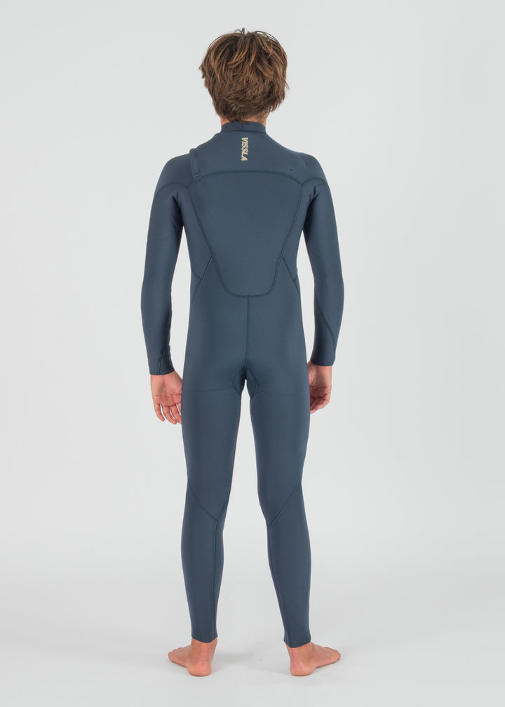 Vissla 7 Seas Boys 4-3 Full Chest Zip Wetsuit in Dark Slate, view 2