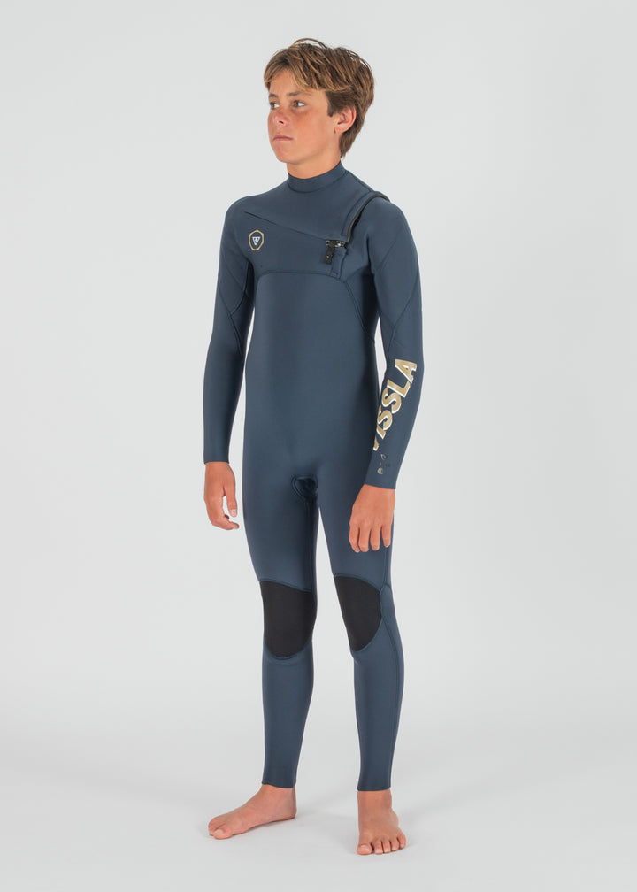 Vissla 7 Seas Boys 4-3 Full Chest Zip Wetsuit in Dark Slate, view 6