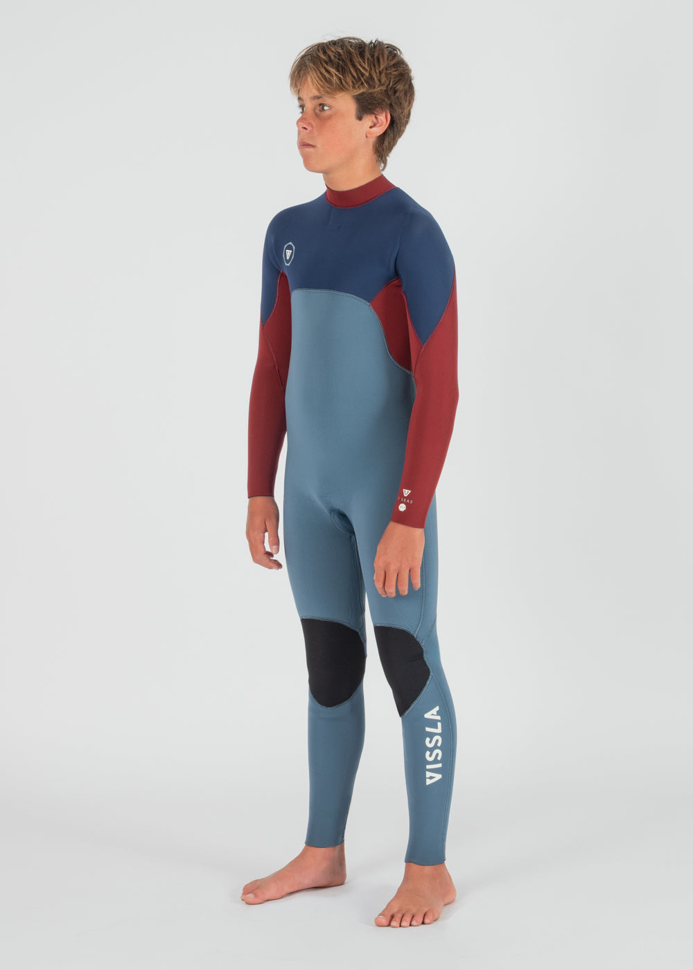 Vissla 7 Seas Boys 3-2 Full Back Zip Wetsuit in Light Slate, view 4