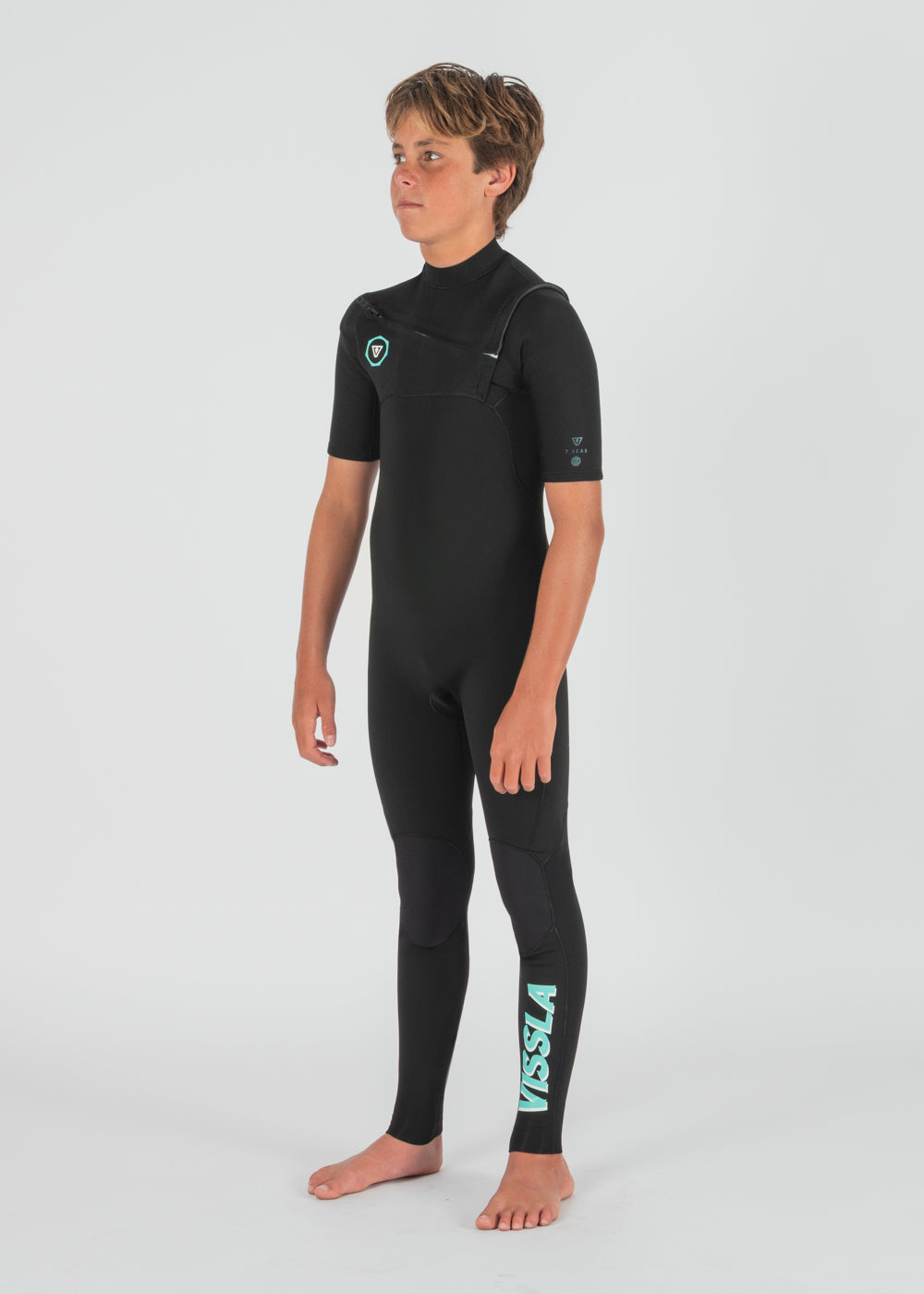 Vissla 7 Seas Boys 2-2 Short Sleeve Full Wetsuit in Black, view 5