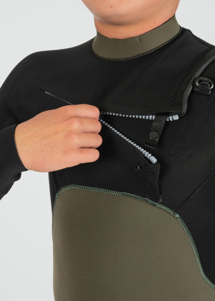 Vissla 7 Seas Boys 3-2 Warbird Full Chest Zip in Military Green, view 6