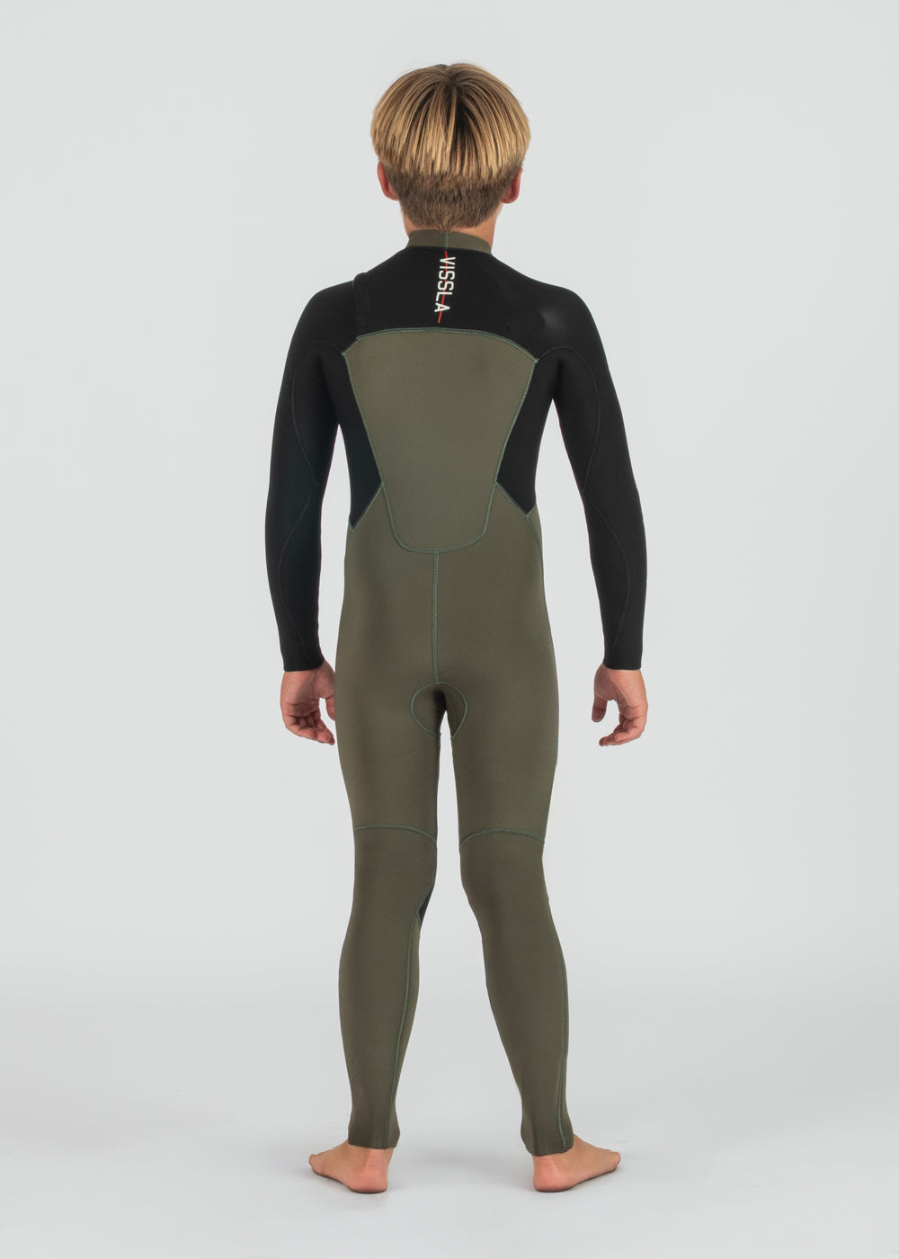 Vissla 7 Seas Boys 3-2 Warbird Full Chest Zip in Military Green, view 2