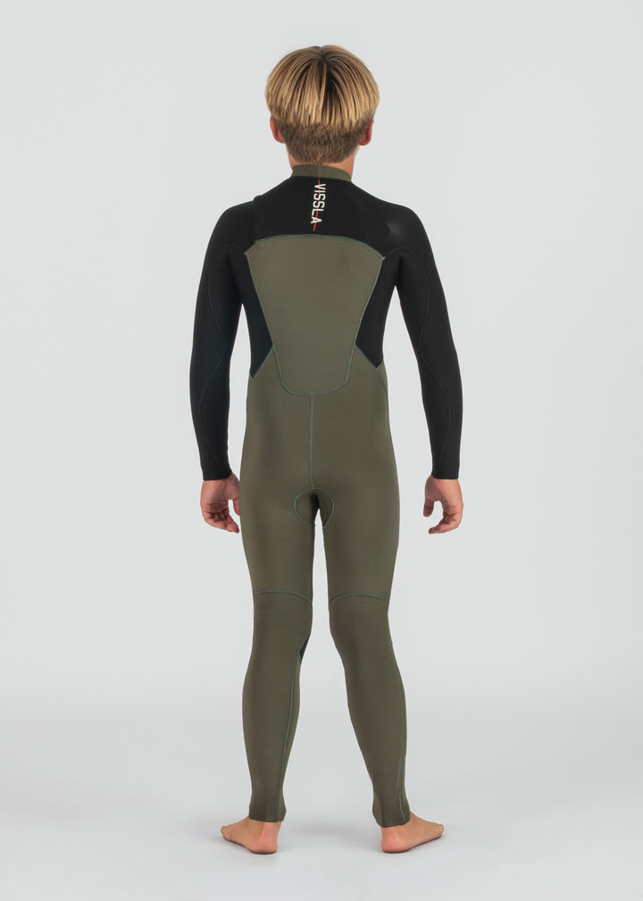 Vissla 7 Seas Boys 3-2 Warbird Full Chest Zip in Military Green, view 2