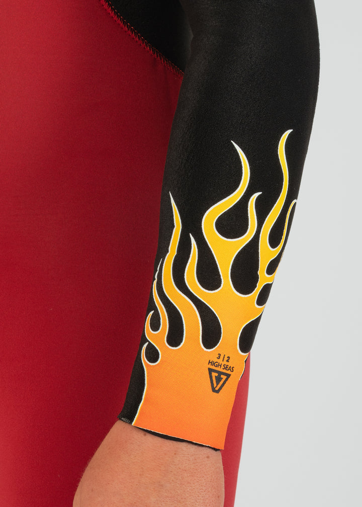 Vissla High Seas Boys Fire 3-2 Full Chest Zip Wetsuit in Red, view 5