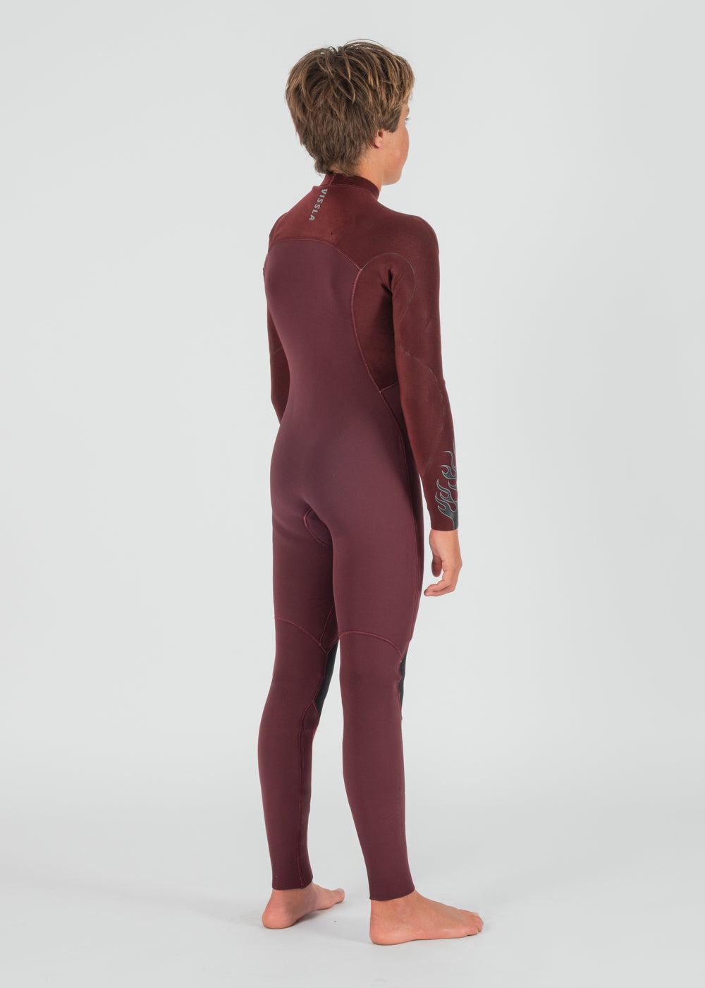 Vissla High Seas Boys Fire 3-2 Full Chest Zip Wetsuit in Wine, view 6