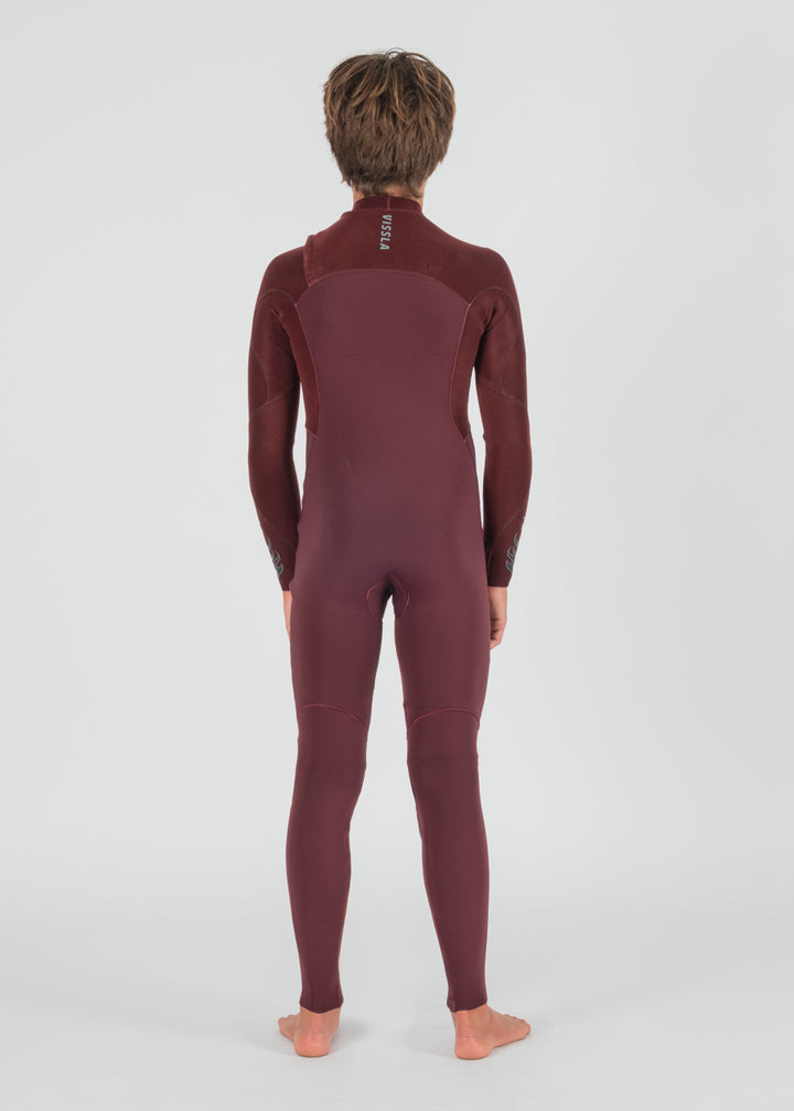 Vissla High Seas Boys Fire 3-2 Full Chest Zip Wetsuit in Wine, view 3