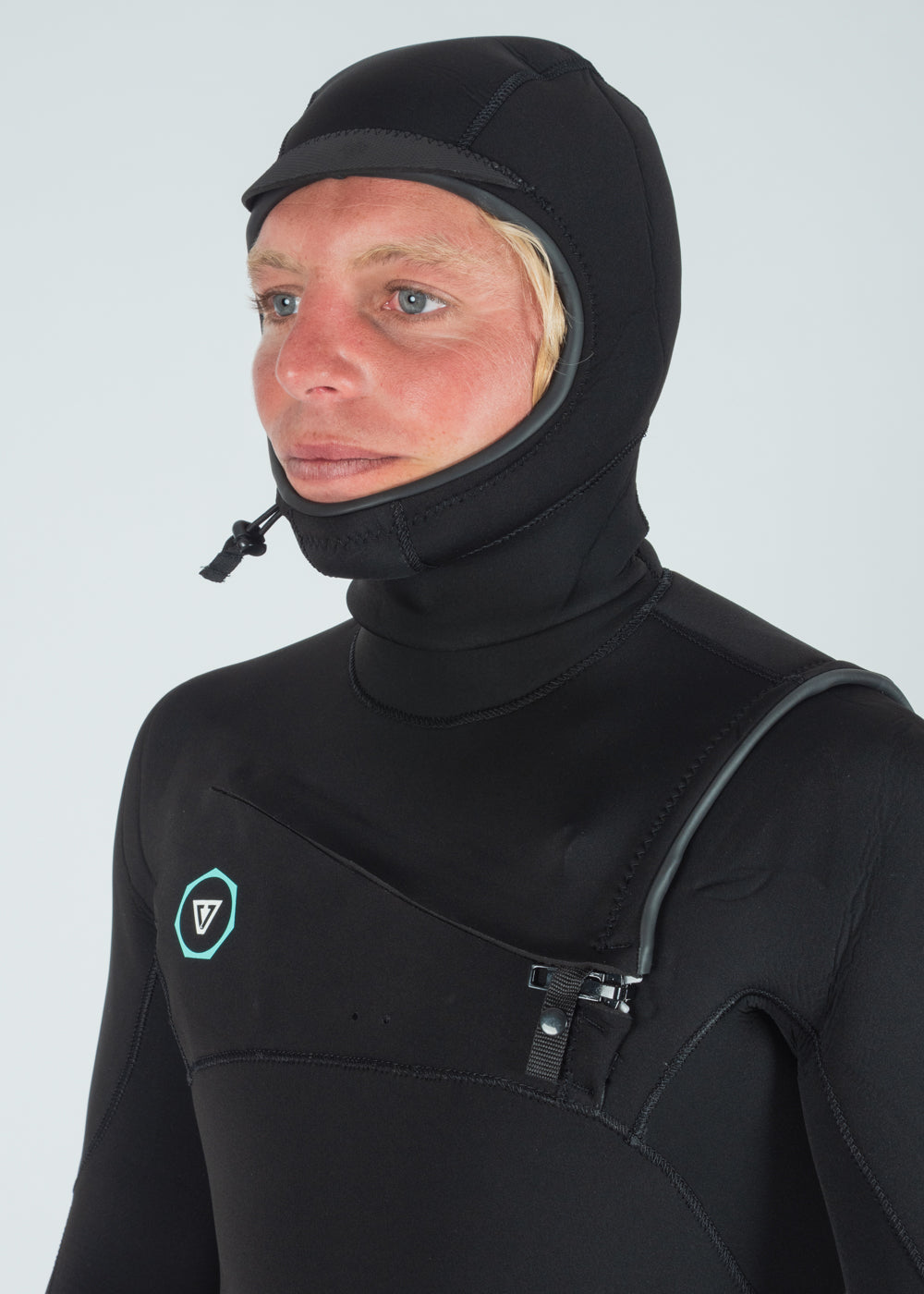 Vissla 7 Seas 5-4-3 Full Hooded Chest Zip Wetsuit in Black, view 4