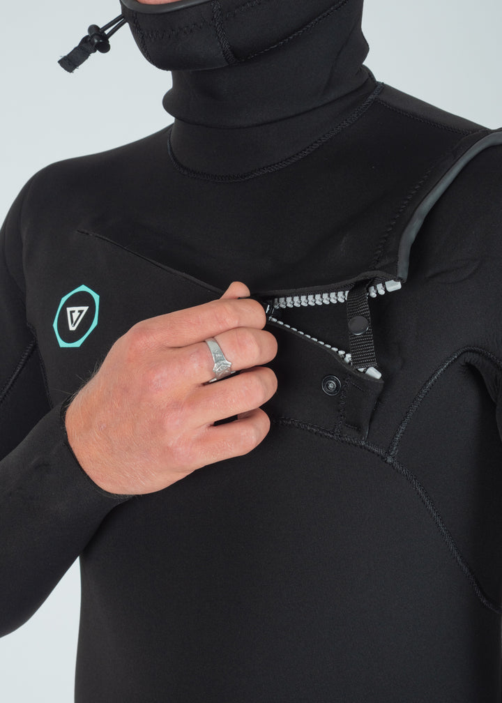Vissla 7 Seas 5-4-3 Full Hooded Chest Zip Wetsuit in Black, view 5