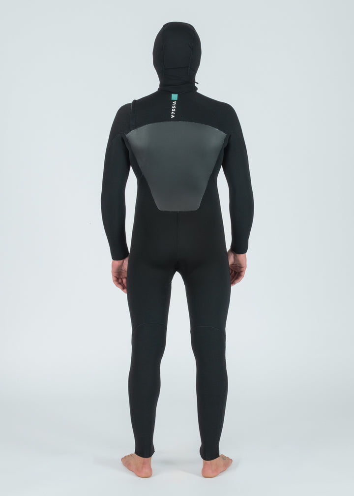 Vissla 7 Seas 5-4-3 Full Hooded Chest Zip Wetsuit in Black, view 2