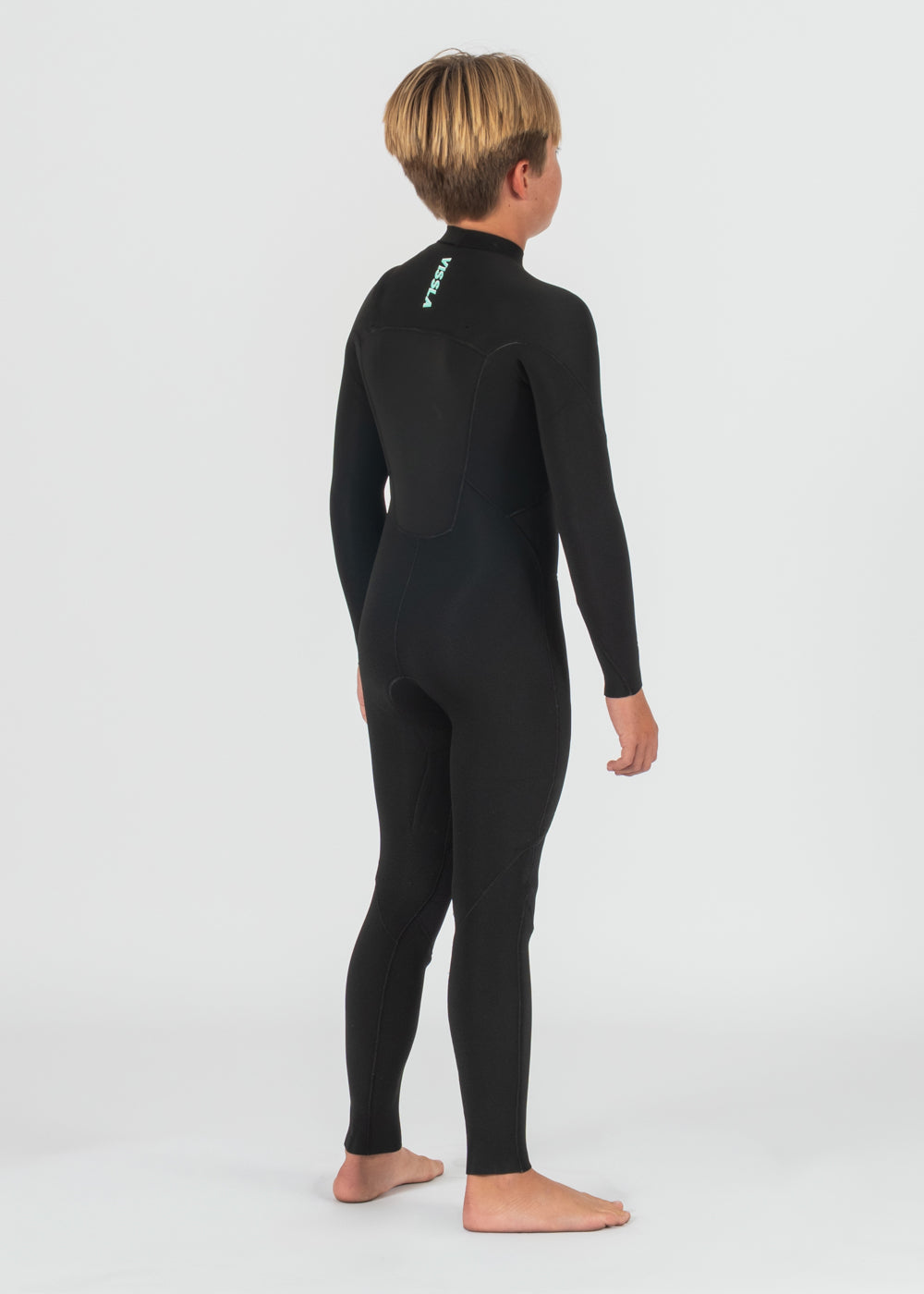 Vissla 7 Seas Boys 4-3 Full Chest Zip Wetsuit in Black, view 6