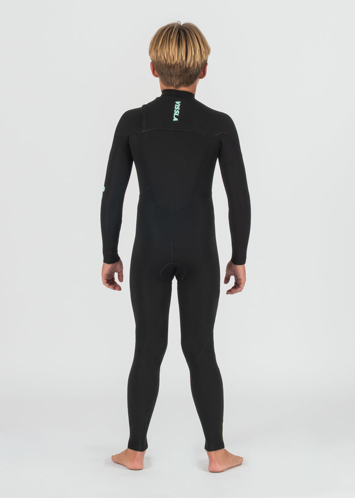 Vissla 7 Seas Boys 4-3 Full Chest Zip Wetsuit in Black, view 2