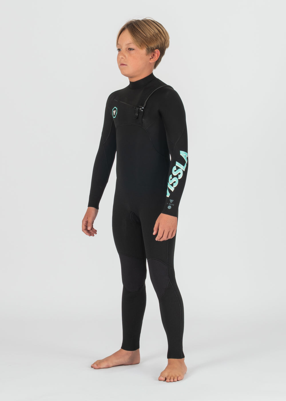 Vissla 7 Seas Boys 4-3 Full Chest Zip Wetsuit in Black, view 5