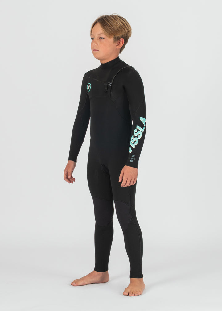 Vissla 7 Seas Boys 4-3 Full Chest Zip Wetsuit in Black, view 5