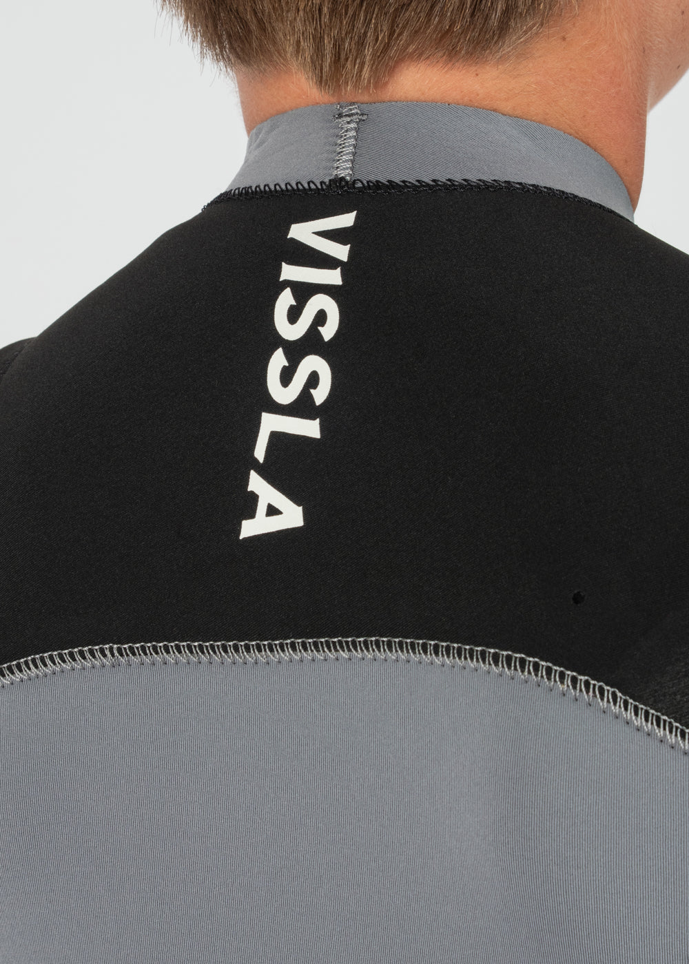 Vissla 7 Seas Boys 4-3 Bolt Full Chest Zip Wetsuit in Grey, view 3