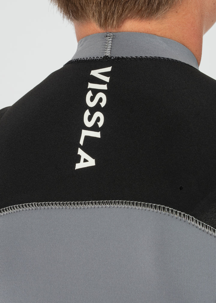 Vissla 7 Seas Boys 4-3 Bolt Full Chest Zip Wetsuit in Grey, view 3