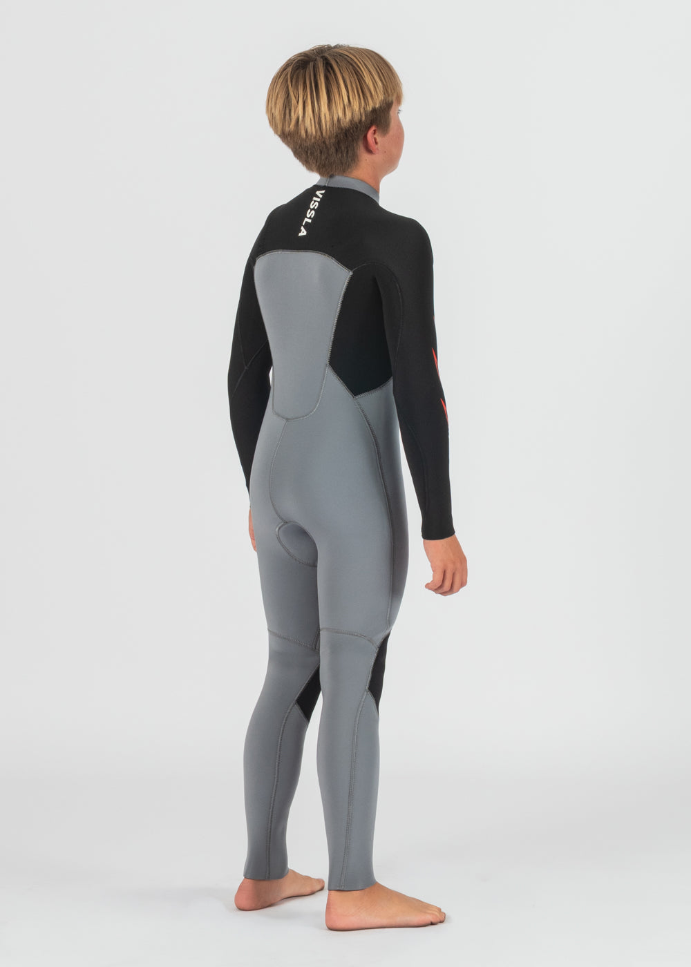 Vissla 7 Seas Boys 4-3 Bolt Full Chest Zip Wetsuit in Grey, view 6