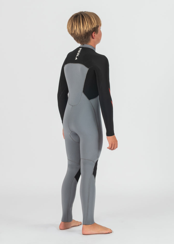 Vissla 7 Seas Boys 4-3 Bolt Full Chest Zip Wetsuit in Grey, view 6