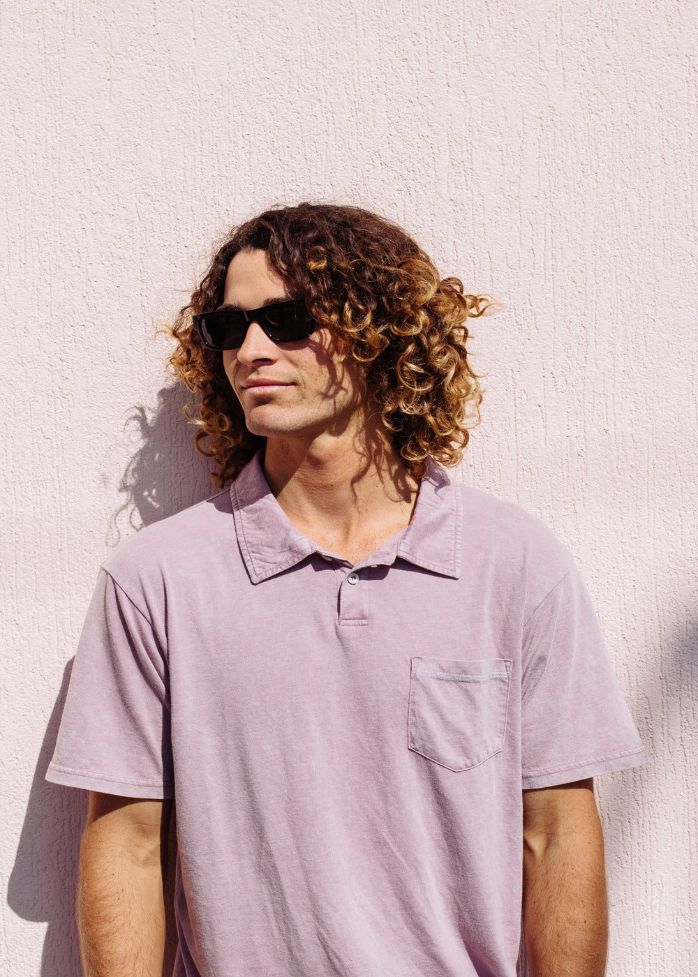 Vissla Solid Sets Cosmic Wash Polo Tee in Plum, view 2