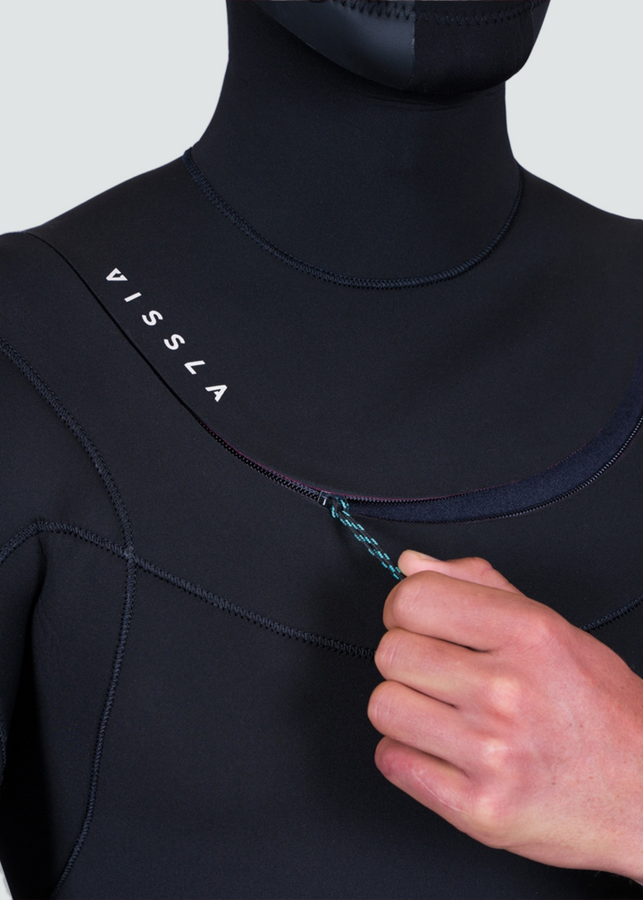 Vissla New Seas 4-3 Hooded U-Zip Full Wetsuit in Black, view 2