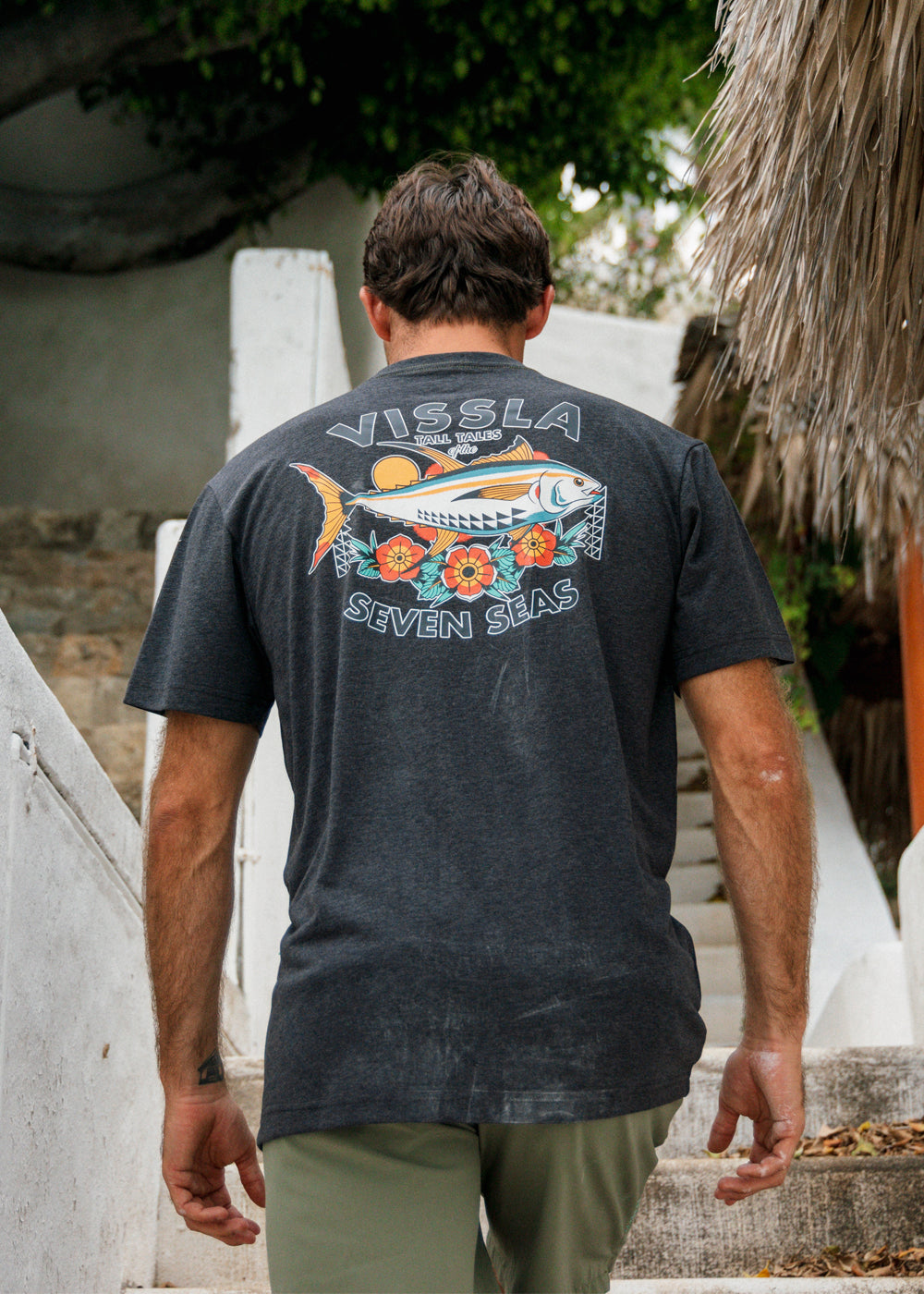 Vissla Ahi Comp Lite Eco Drirelease Tee in Black Heather, view 2