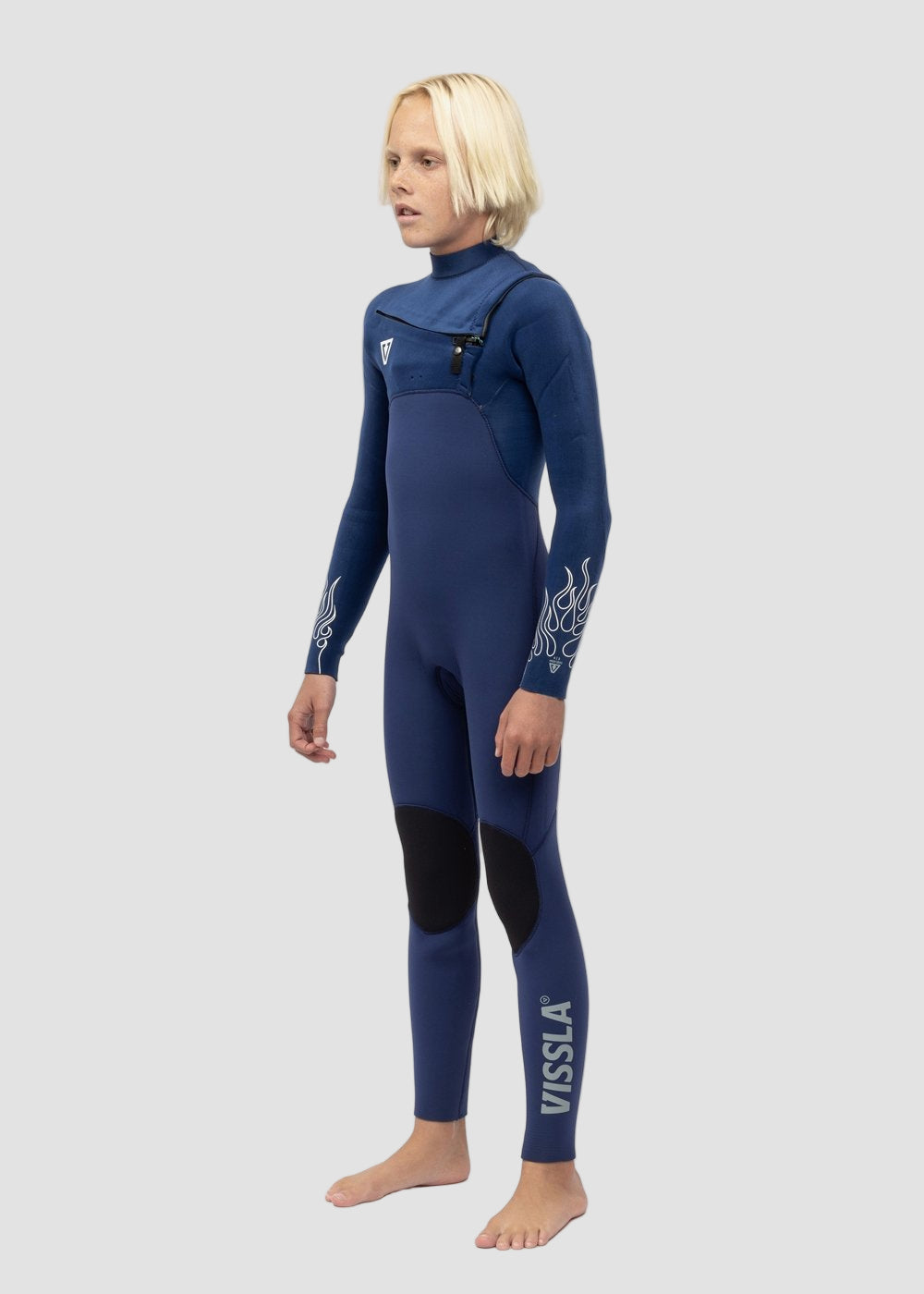 Vissla High Seas Boys Fire 3-2 Full Chest Zip Wetsuit in Deep Royal, view 2