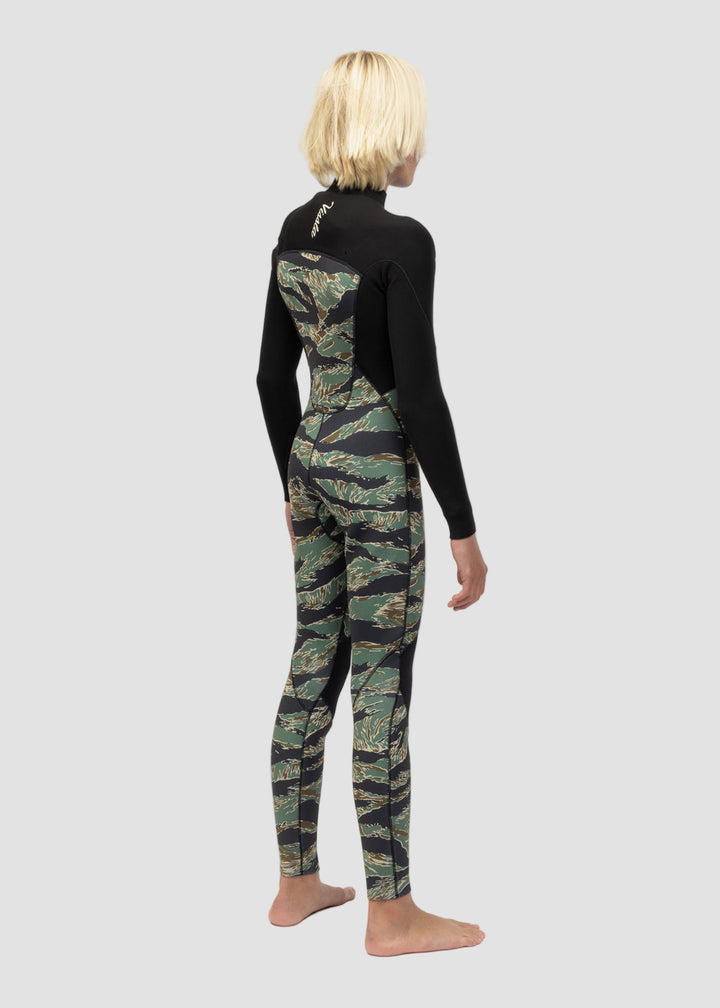 Vissla 7 Seas Boys 4-3 Full Chest Zip Wetsuit in Camo, view 3