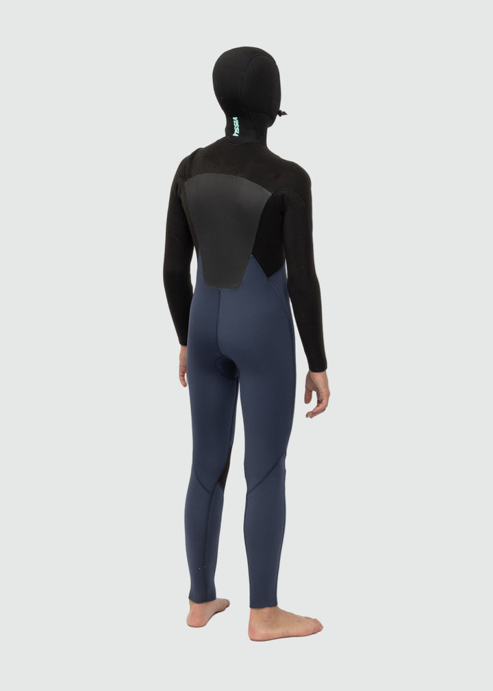 Vissla 7 Seas Boys 5-4-3 Full Hooded Chest Zip Wetsuit in Dark Slate, view 3