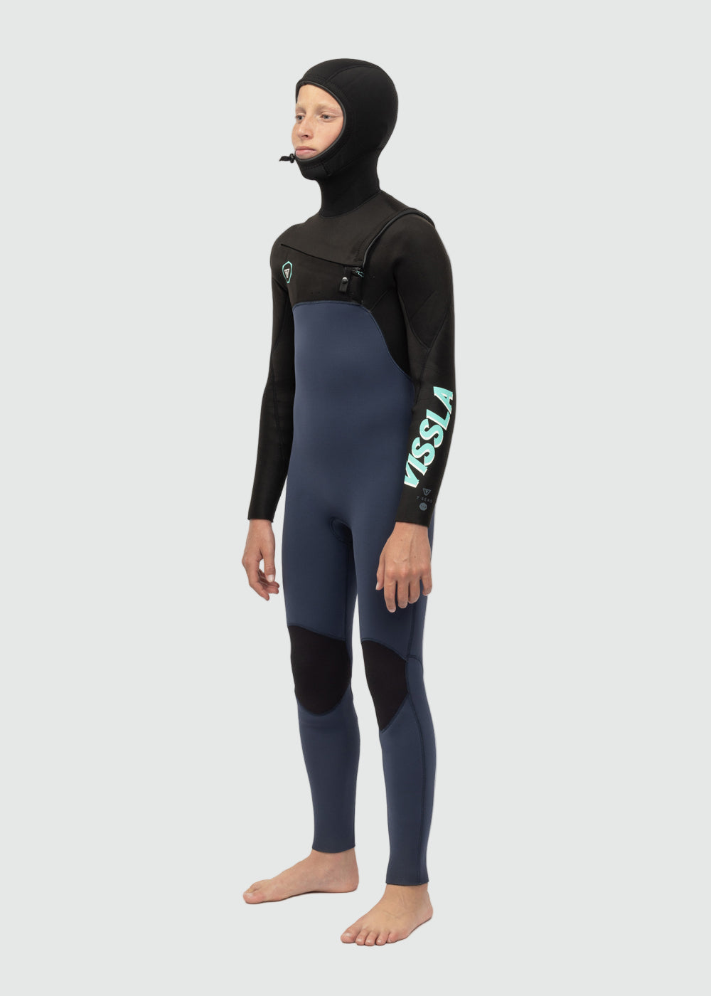 Vissla 7 Seas Boys 5-4-3 Full Hooded Chest Zip Wetsuit in Dark Slate, view 4