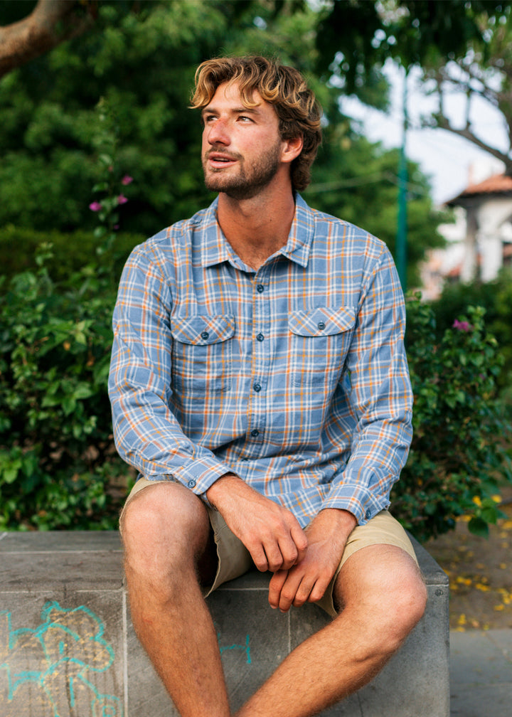 Vissla Central Coast Eco Long Sleeve Flannel in Blue Haze, view 2