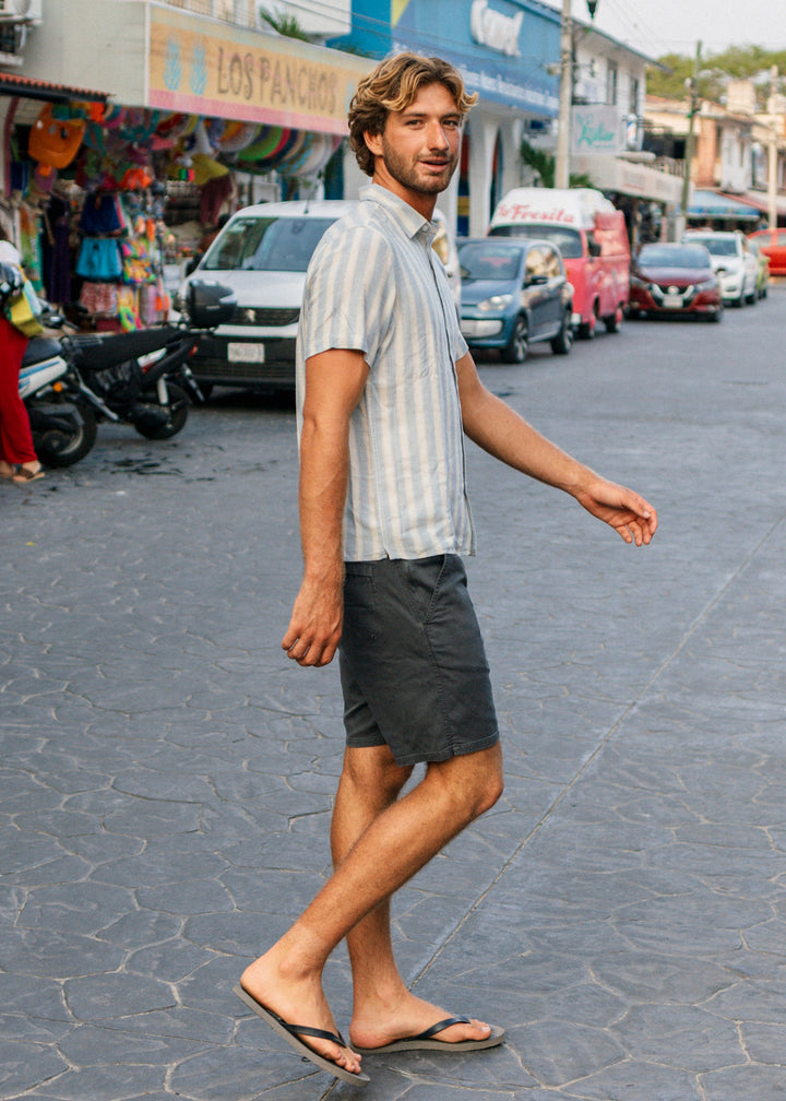 Vissla Grad Stripe Short Sleeve Shirt in Faded Denim, view 2