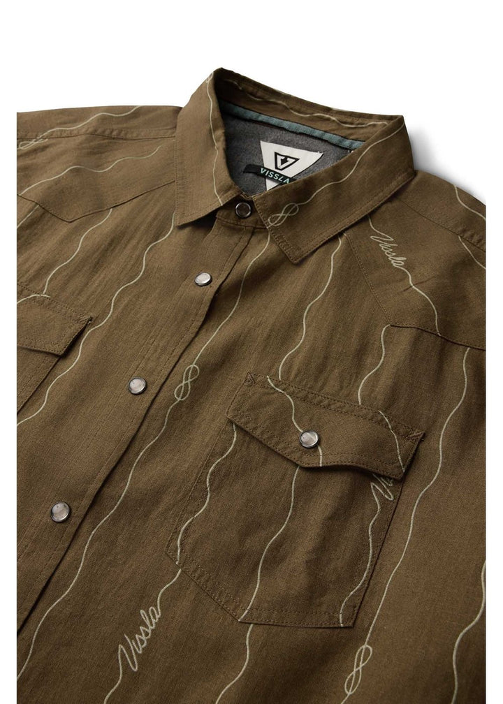 Vissla Round Up Short Sleeve Shirt in Dark Earth, view 3