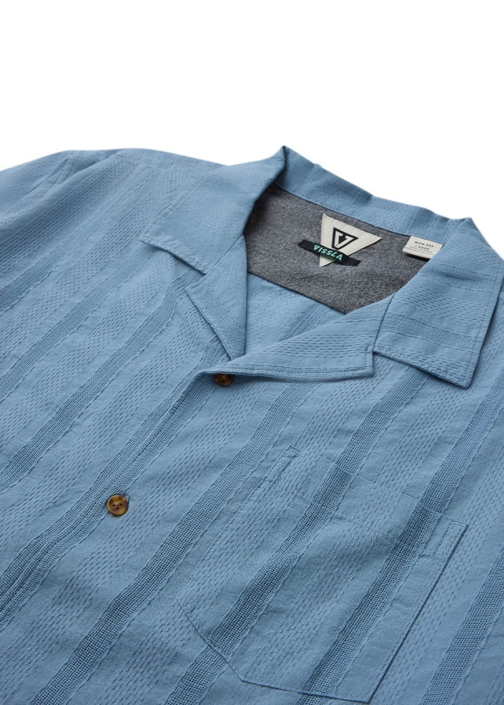 Vissla Quatro Casas Eco Short Sleeve Shirt in Faded Denim, view 3