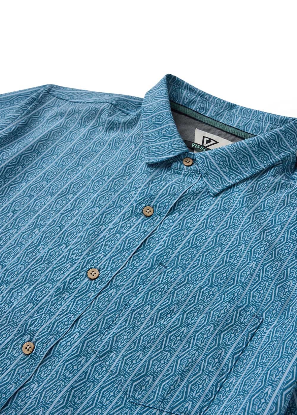 Vissla Anchor Point Hybrid Eco Short Sleeve Shirt in Tidal Blue, view 3