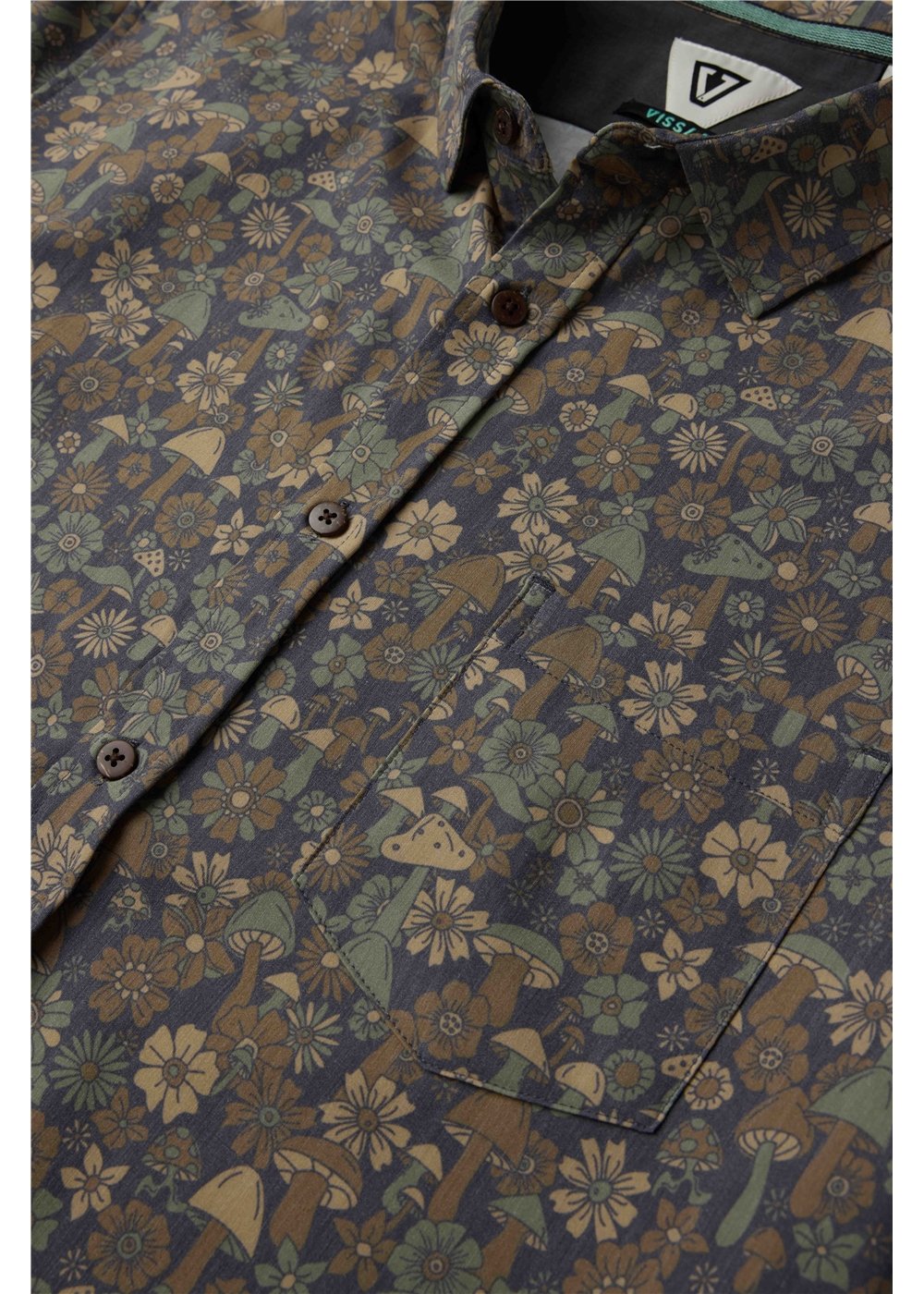 Vissla Shrooms Hybrid Eco SS Shirt in Dark Earth, view 2