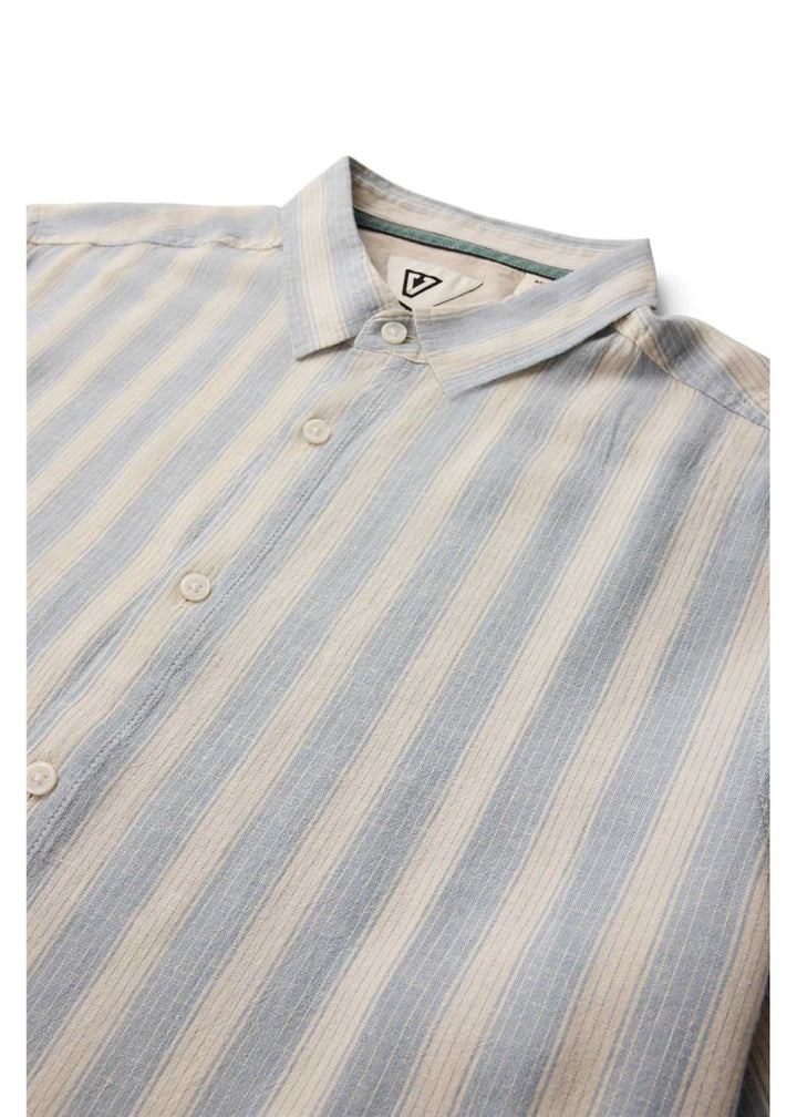 Vissla Grad Stripe Short Sleeve Shirt in Faded Denim, view 4