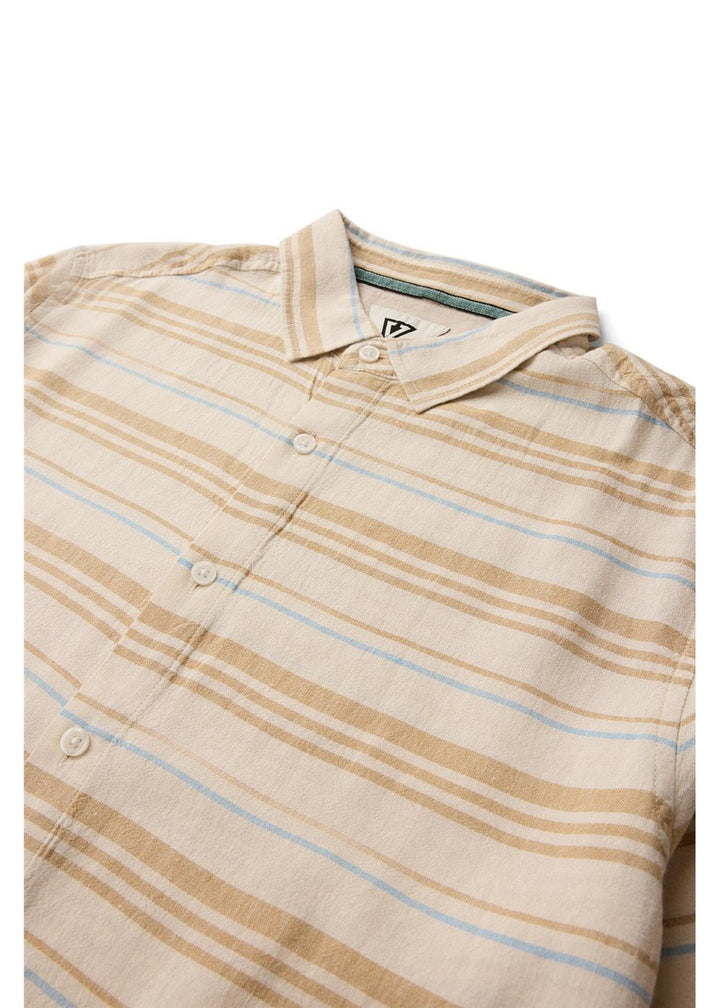 Vissla Grad Stripe Short Sleeve Shirt in Dark Sand, view 4