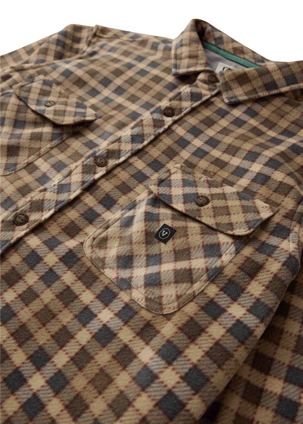 Vissla Eco-Zy Long Sleeve Polar Flannel in Light Khaki, view 3