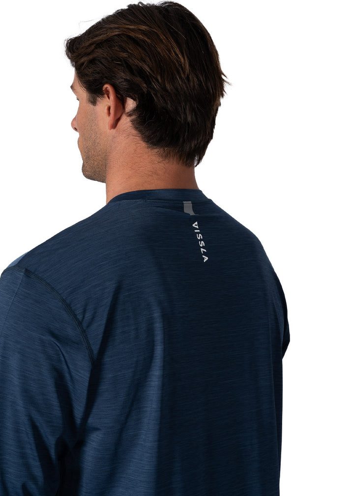 Vissla Twisted Eco LS Sun Shirt in Dark Navy Heather, view 4