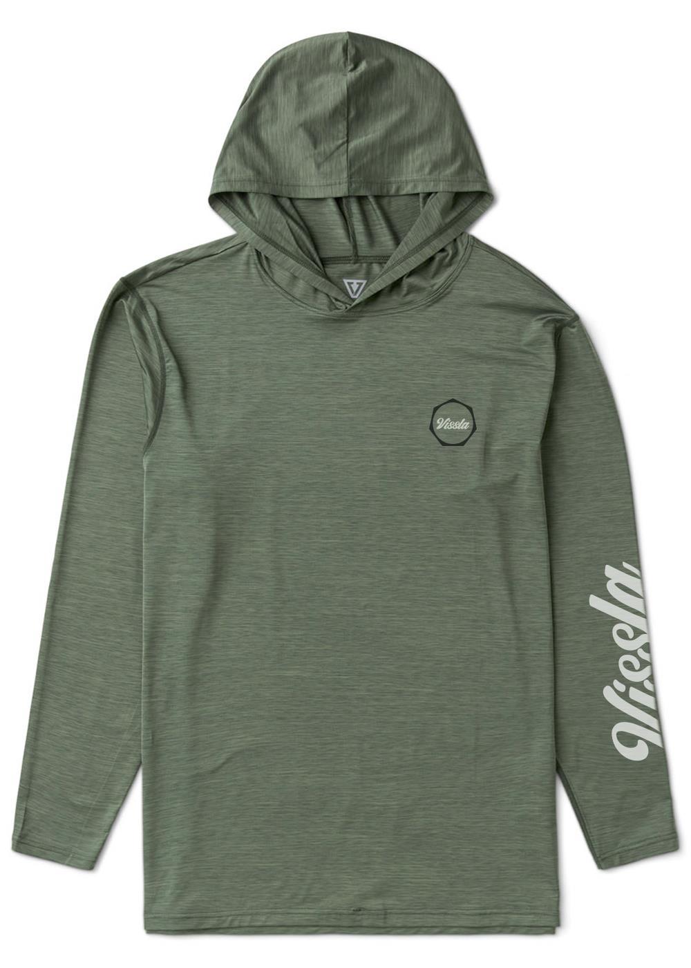 Vissla Twisted Eco Hooded LS Sun Shirt in Army Heather, view 2