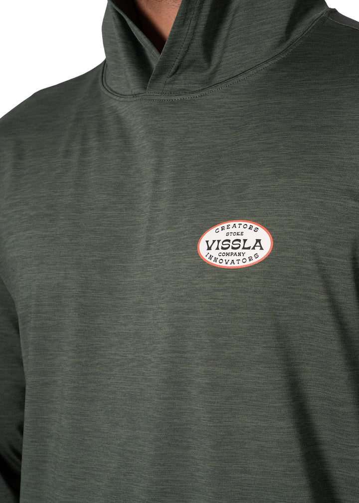 Vissla Twisted Eco Hooded LS Sun Shirt in Military Heather, view 4