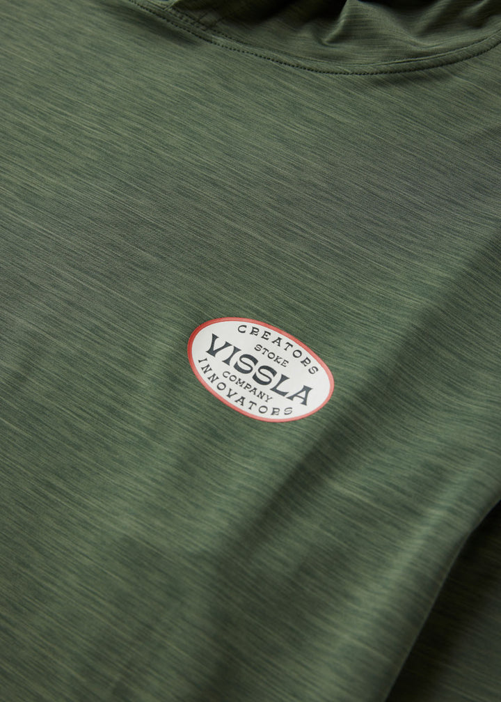 Vissla Twisted Eco Hooded LS Sun Shirt in Military Heather, view 7