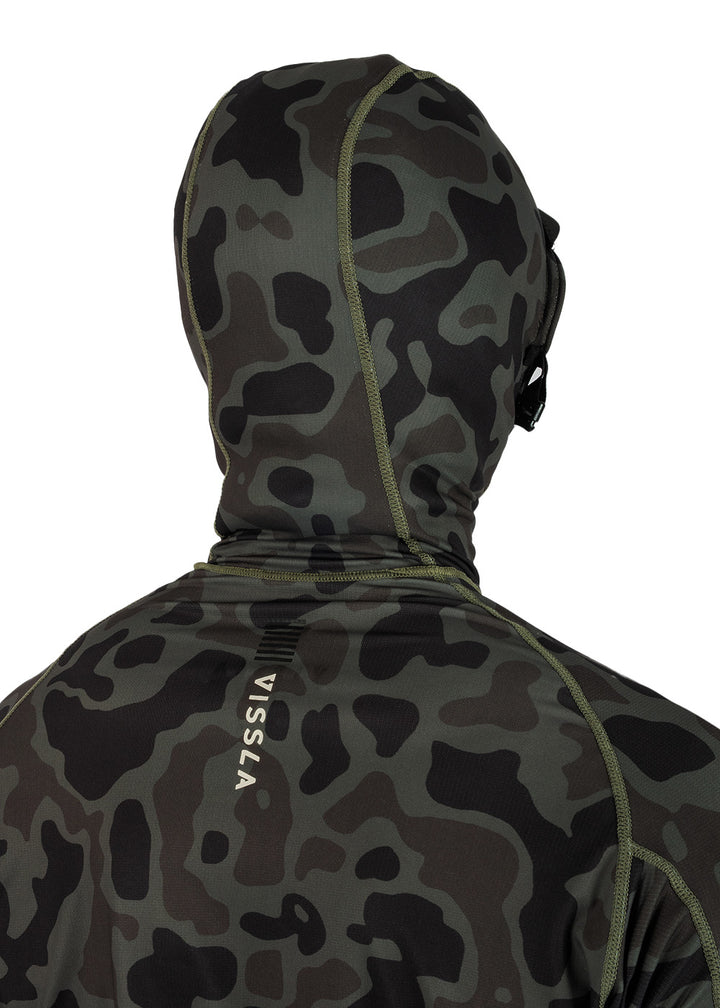 Vissla Warm Seas Eco Hooded LS Rash Guard in Camo, view 4