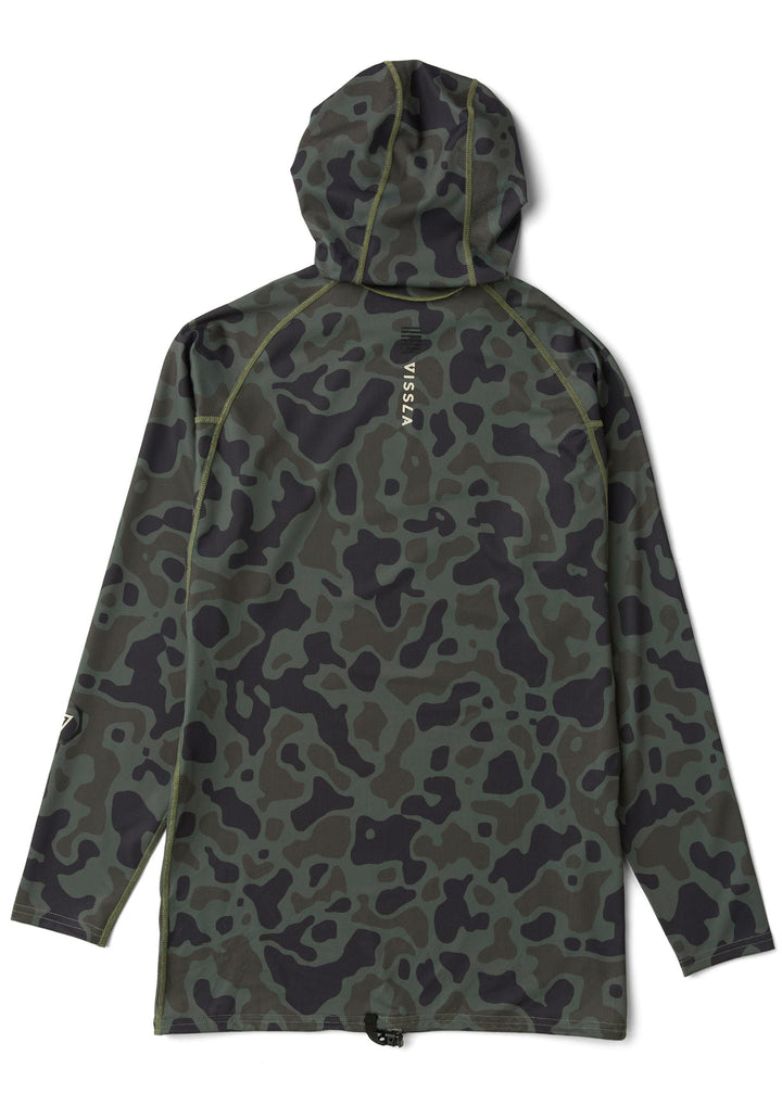 Vissla Warm Seas Eco Hooded LS Rash Guard in Camo, view 7