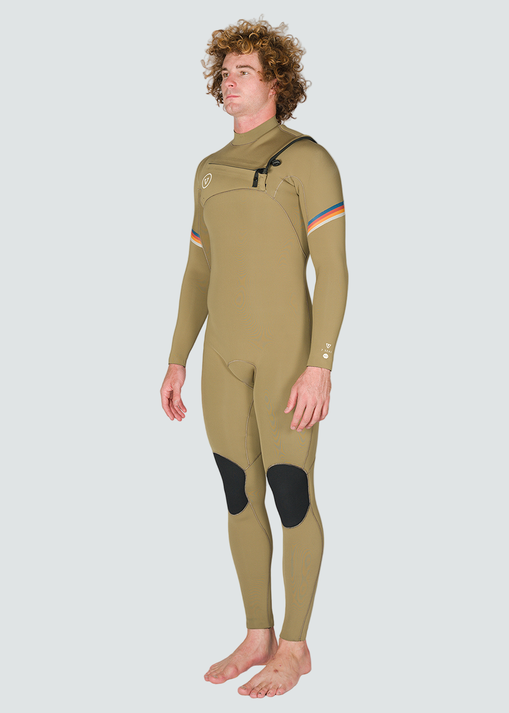 Vissla 7 Seas Raditude 3-2 Full Chest Zip Wetsuit in Dark Khaki, view 3
