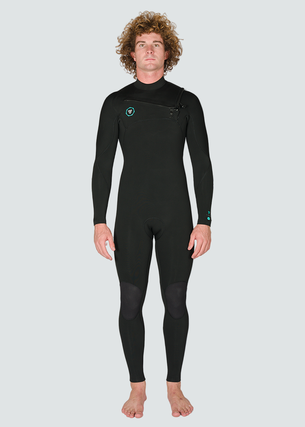 Vissla 7 Seas 3-2 Full Chest Zip Wetsuit - Black with Jade Logos