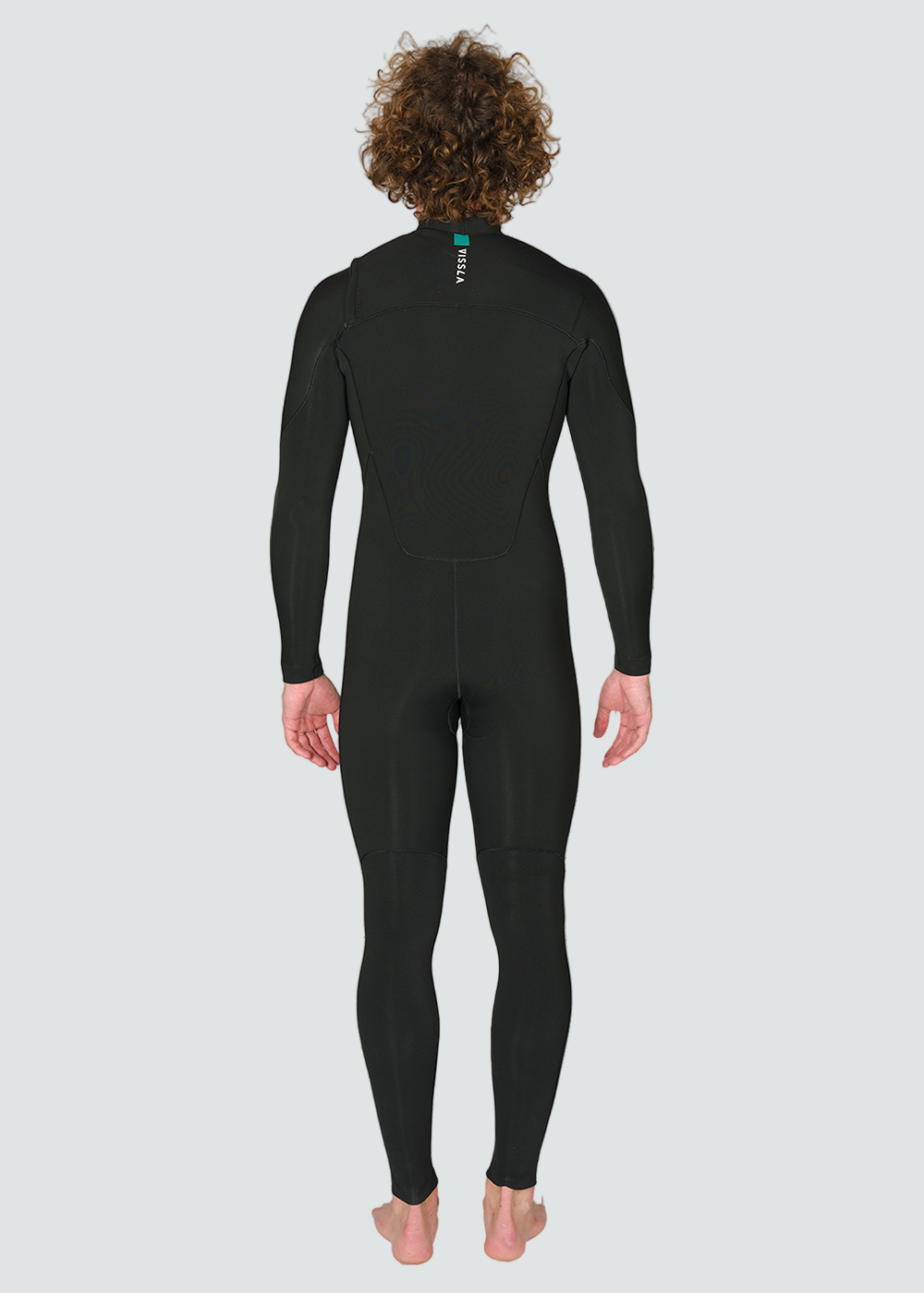 Vissla 7 Seas 3-2 Full Chest Zip Wetsuit Black with Jade Logos, view 2