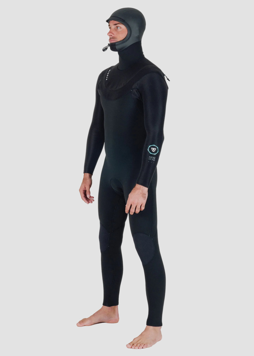 Vissla New Seas 5-4 Hooded U-Zip Full Wetsuit in Black, view 3