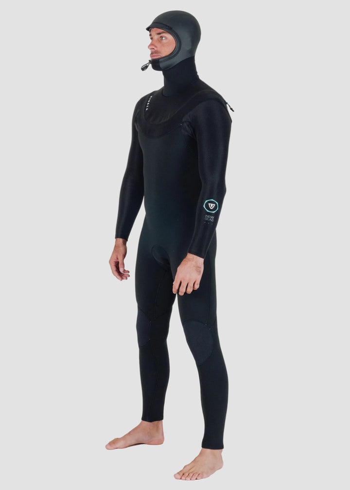 Vissla New Seas 5-4 Hooded U-Zip Full Wetsuit in Black, view 3